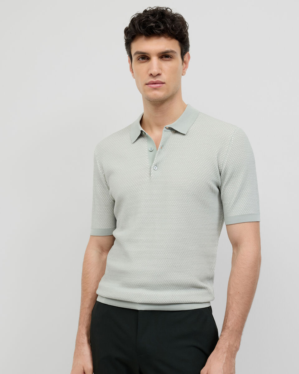 Waffle Lightweight Knit Polo, Sage, hi-res